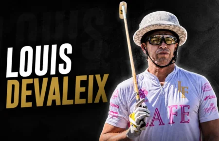 Louis Devaleix holding a polo mallet during a professional polo match.