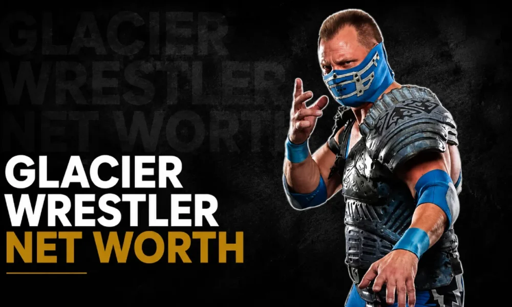 Glacier wrestler Ray Lloyd in blue and silver wrestling gear