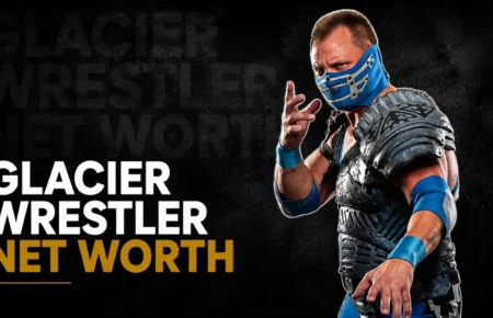 Glacier wrestler Ray Lloyd in blue and silver wrestling gear