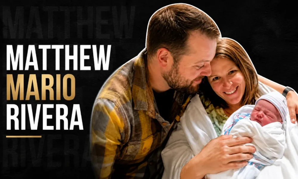 Matthew Mario Rivera with his wife and newborn child