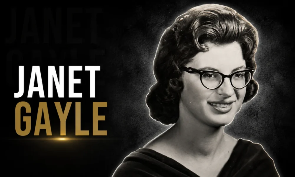 Janet Gayle wearing glasses in a vintage photograph