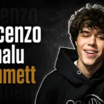 Vincenzo Kainalu Hammett, son of musician Kirk Hammett, smiling in a casual black hoodie.